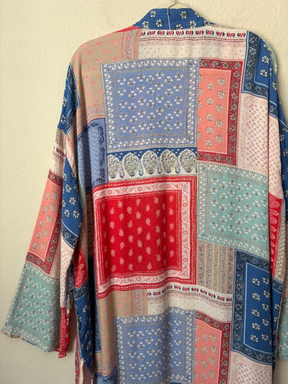 Wonderly L/XL Boho Patchwork Printed Longline Open Front Kimono Duster - Picture 9 of 10